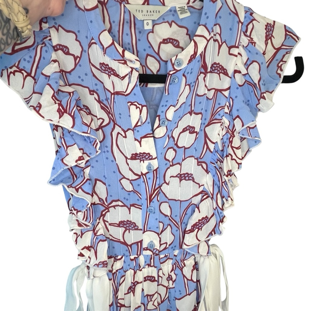 Ted Baker Blue Floral Tindraa Tie Midi Dress in Croatia Pattern Cottagecore - Picture 6 of 14